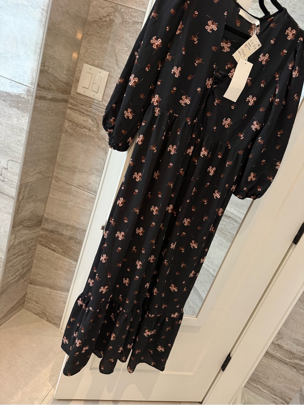 Lush Black Maxi Dress with Pink Floral Print